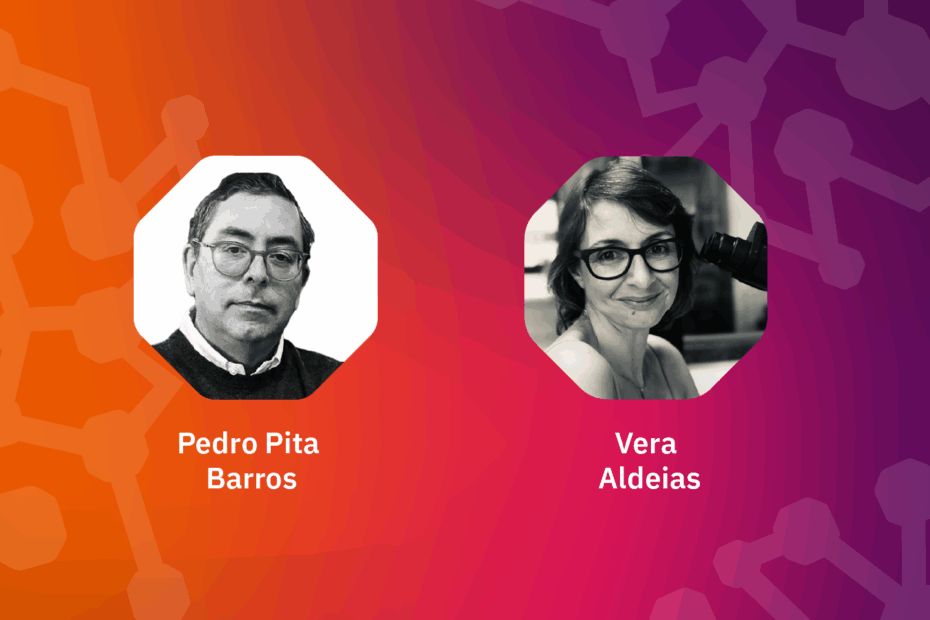 Composição fotográfica com as fotos de Pedro Pita Barros e Vera Aldeias